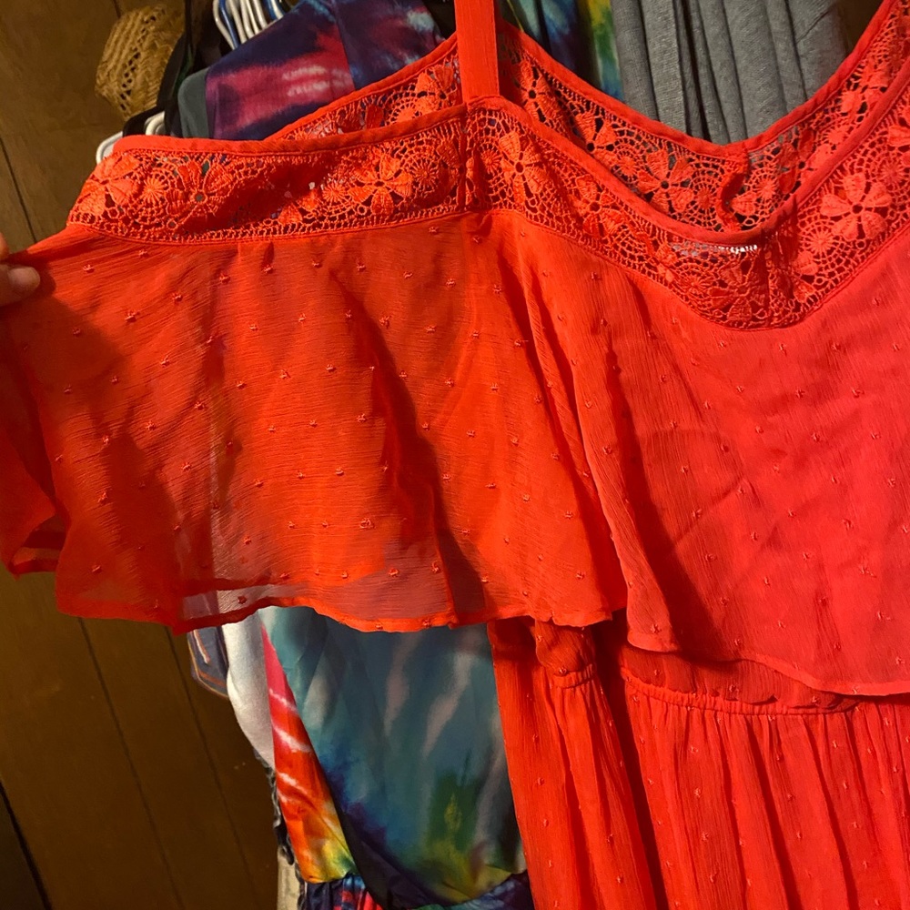 Red orange lace long dress